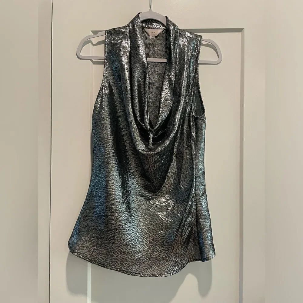 NWOT Zoa Metallic Cowl Neck Tank with Pendant drop